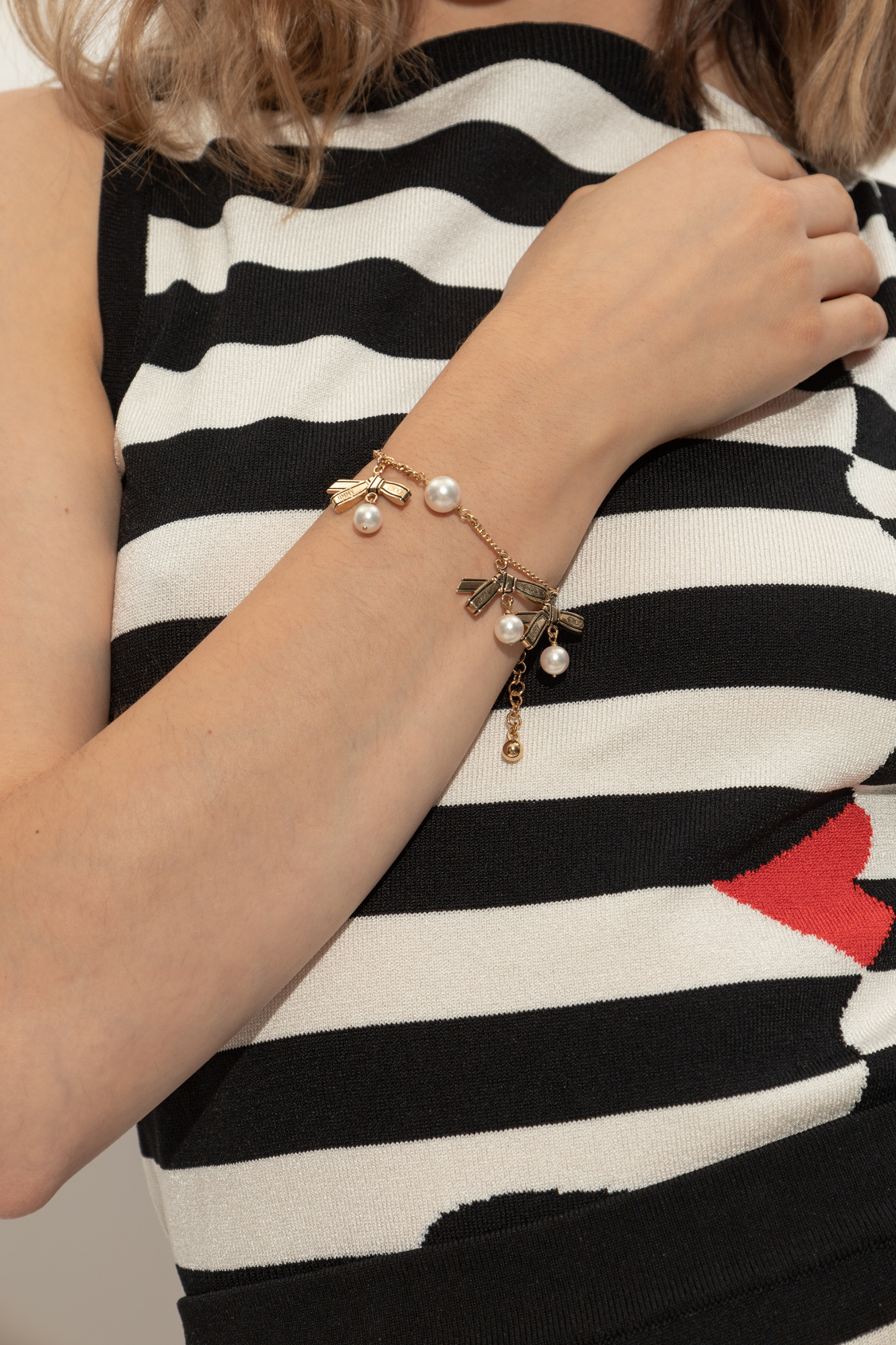 【Jimmy Choo】Multi Charm Ribbon Bracelet リボンが可愛い♪ Multi Charm Ribbon Bracelet |Gold Metal Charm Bracelet with